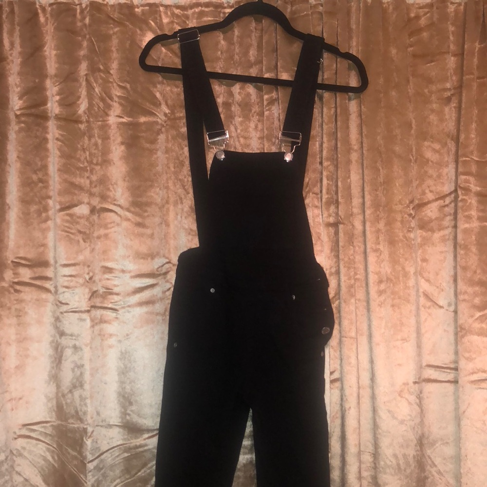 Black denim overalls